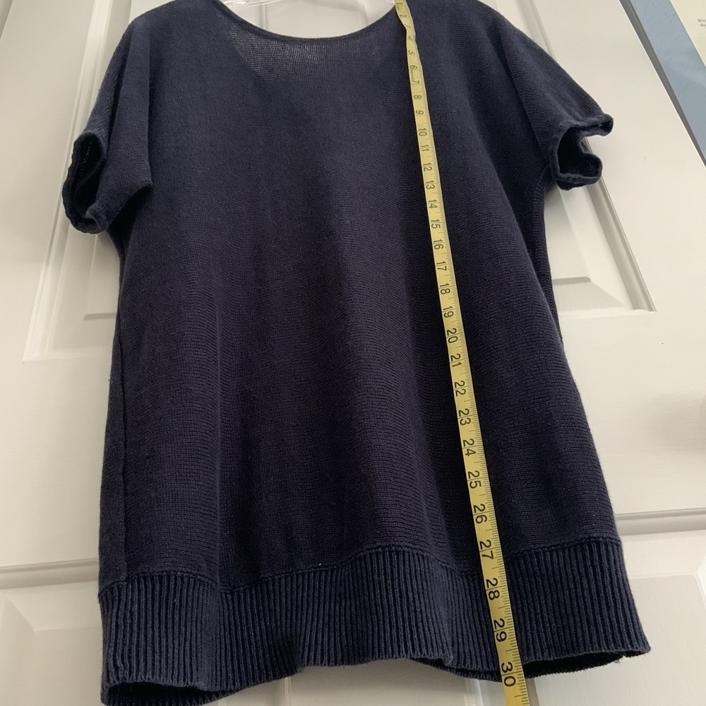 Talbots Sheer Mesh Open Knit LINEN Sweater Top Navy Blue Women sz L - Picture 3 of 10